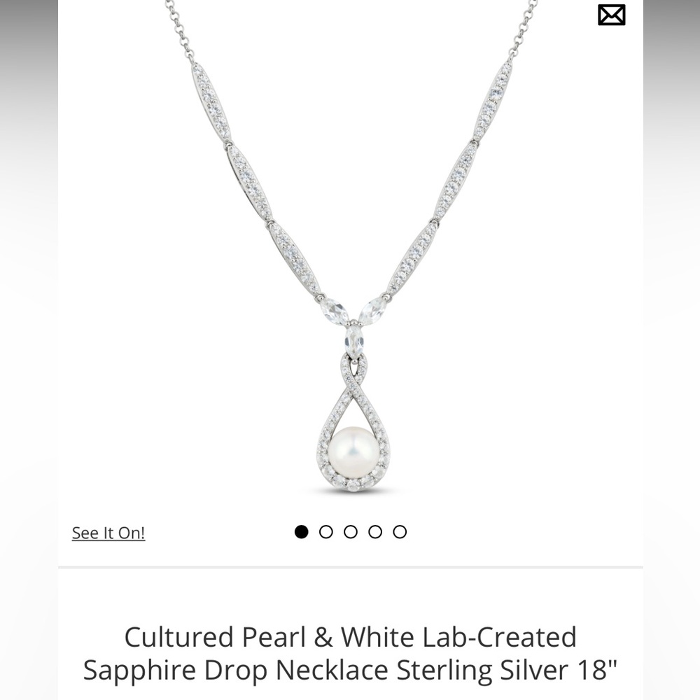 Kay Jewelers Pearl & White Sapphire Drop Necklace 18’’ and Earring Set